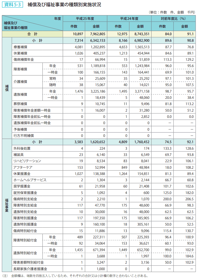 資料 5－3　補償及び福祉事業の種類別実施状況