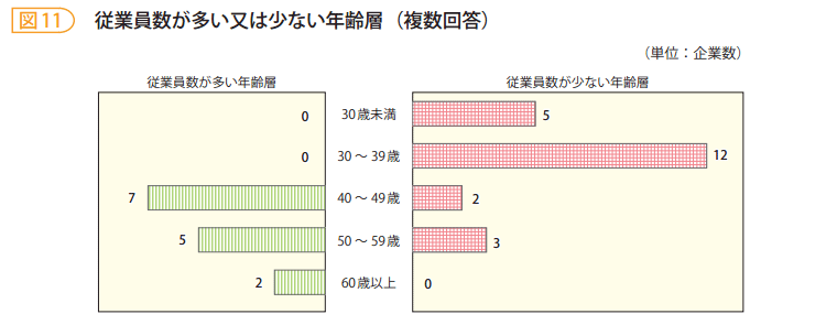 図11　従業員数が多い又は少ない年齢層（複数回答）