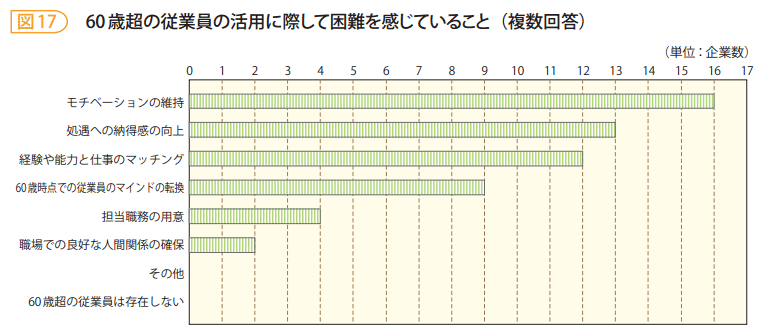 図17　60歳超の従業員の活用に際して困難を感じていること（複数回答）