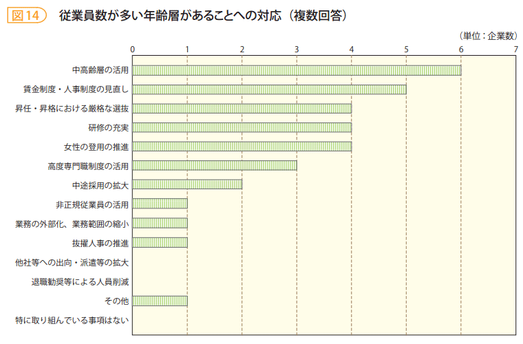 図14　従業員数が多い年齢層があることへの対応（複数回答）